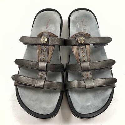Aetrex Sz Gray Brown Leather Sandals Slides
