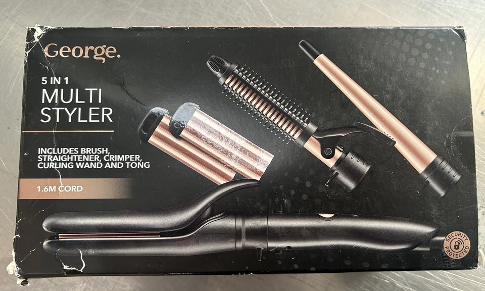 George 5 in 1 Multi Styler Hair Brush, Straightener Crimper, Wand And Tong