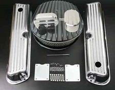 62-85 Sbf Ford Finned Retro Aluminum Valve Covers 12air Cleaner Breather Kit
