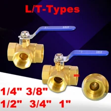 Brass Three Way L/T Port Ball Valve-Female Adaptor BSP 1/4"~1" For Water Oil Gas