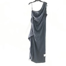 Asos Women Maxi Dress US Size 14 Charcoal Gray One Shoulder Sleeveless Side Slit