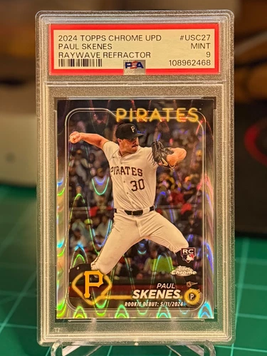 2024 Topps Chrome Update Rookie Debut Paul Skenes #USC27 RayWave Refractor PSA 9