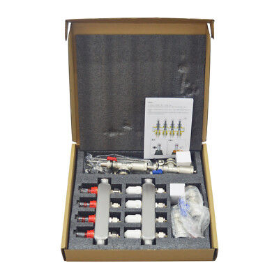 4-Branch PEX Radiant Floor Heating Manifold Set Valve Water Divider
