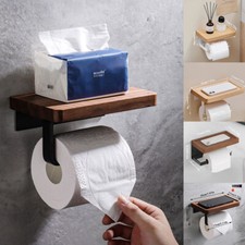 Wall Mount Roll Paper Holder Wooden Toilet Paper Holder Self-Adhesive Nail Free
