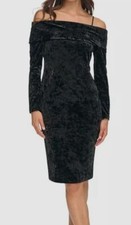 Calvin Klein Women's Black Velvet Off Shoulder Sheath Dress Size 10