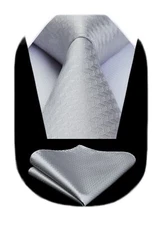 Silver Ties for Men Wedding Grey Silk Woven Tie and Pocket Square Set Gray Fo...