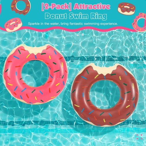 Pack of 2 Inflatable Donut Swimming Rings Floats Adults Kids Summer - Picture 2 of 10