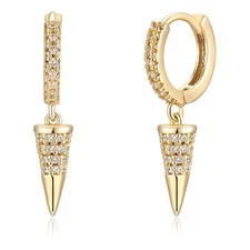 Gold Plated Hoop Dangle Earrings Unisex Hip Hop Jewelry With Cubic Zirconia Men