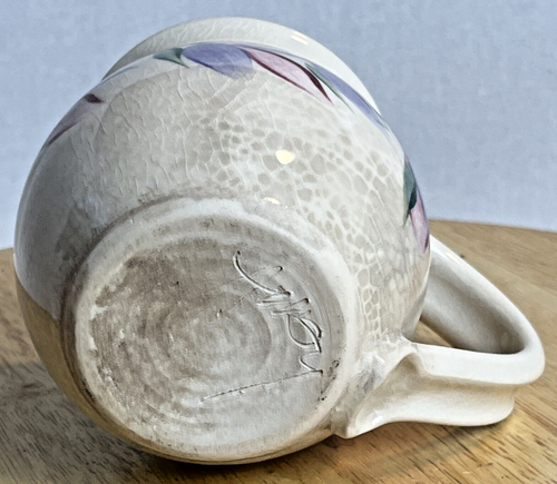 Signed Studio Art Stoneware Pottery Coffee Tea Mug Floral Handmade Crackle Glaze - Picture 8 of 11