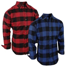 Plaid Flannel Shirt Soft Button Down Collar Checker Pattern Mens Chest Pocket b