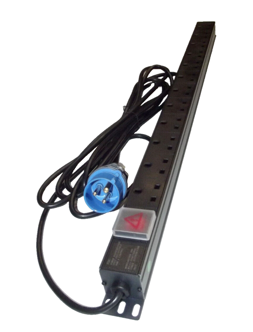 12 way UK PDU VERTICAL MOUNT to 5M 16A COMMANDO PLUG Power Distribution Unit