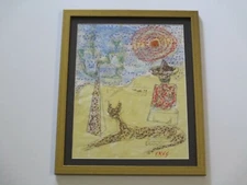 FAVS SIGNED MID CENTURY MODERN DRAWING ABSTRACT CUBIST CUBISM PORTRAIT VNTG CAT