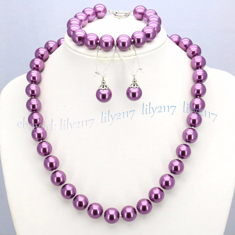 Juego de aretes collar cuentas redondas perlas concha del mar del sur 8/10/12 mm 18"" Foto 4 de 4