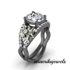 3.10CT Lab-Created Round Cut Diamond 14K Black Gold Over Engagement Wedding Ring