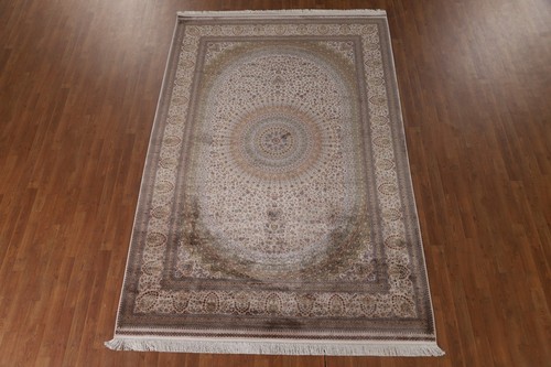 90% Silk Traditional Ivory Floral Living Room Turkish Rug Area Carpet 7'x10' - Picture 2 of 12