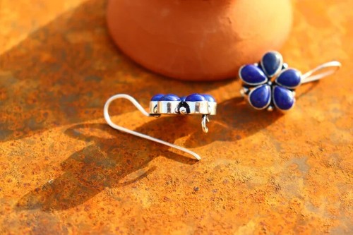 Natural Lapis Lazuli silver plated earring | Dainty earring | Dangle and Drop - Picture 7 of 7