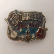 Vintage 1982 Country Music Colorized 3" Belt Buckle, Nice Shape