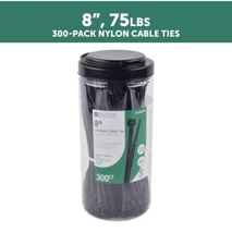 8" Cable Ties 300 Ct Count Outdoor Exterior 75LB Loop Strengt Utilitech Zip Ties