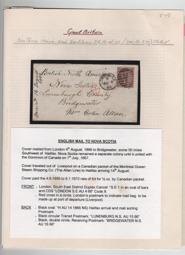 GRAN BRETAGNA 1866 NOVA SCOTIA LINEA MONTREAL BRIDGEWATER LUNENBURG - Foto 1 di 2