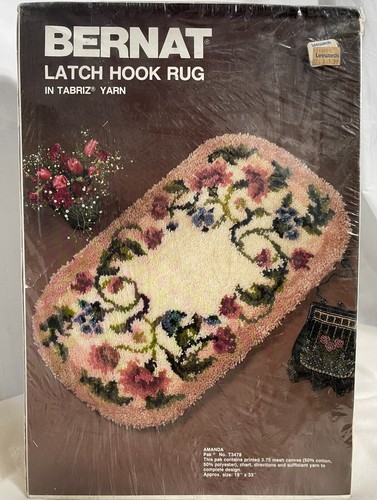 NEW Vintage 1987 Bernat Latch Hook Rug Kit 19x33 Tabriz Yarn Floral ...