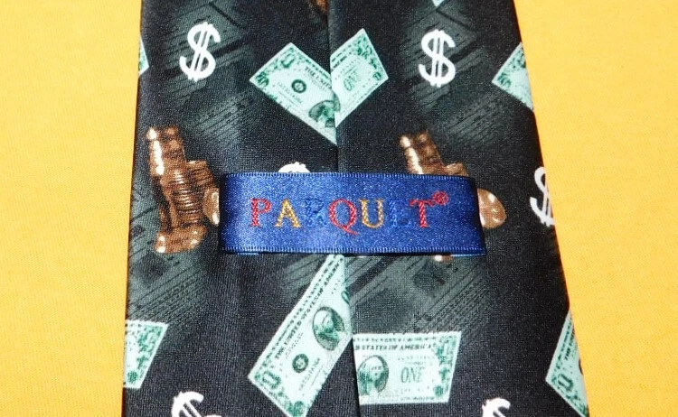 CORBATA DE POLIÉSTER CON MOTIVO DE DÓLAR NEGRO/VERDE/BLANCO PARQUET PARA HOMBRE - CORBATAS DE DISEÑADOR. Foto 3 de 3