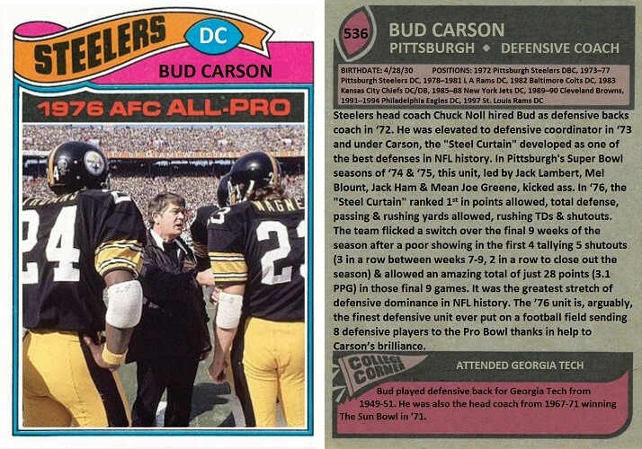 Bud Carson 1977 Pittsburgh Steelers Custom Card Steel Curtain
