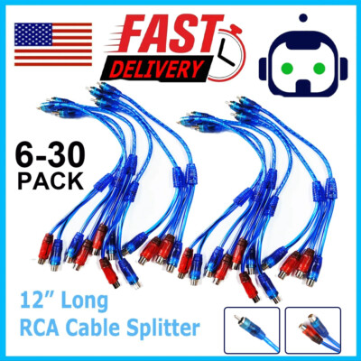 Car RCA Y Splitter Audio Jack Cable Adapter 1 Male to 2 Female Connector 6-30PCS