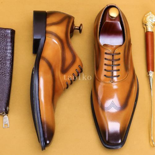 SAOLA Scarpe da festa uomo Brogue Work intagliate Oxford punta quadrata in pelle stringate