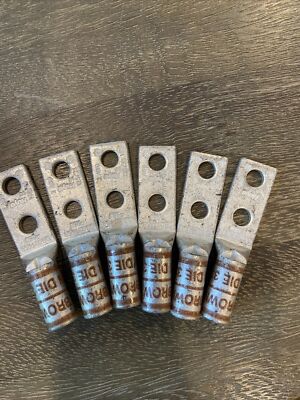 6pcs HUYA DB021458-250,  2 HOLE COMPRESSION LUG 1/4  STUD 2-3 STR 6 Brown Die 33