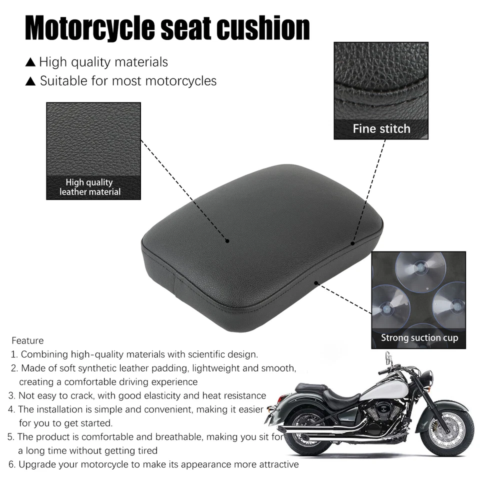 Almohadilla de asiento de pasajero trasera con 8 ventosas para motocicleta Harley Honda Foto 4 de 4