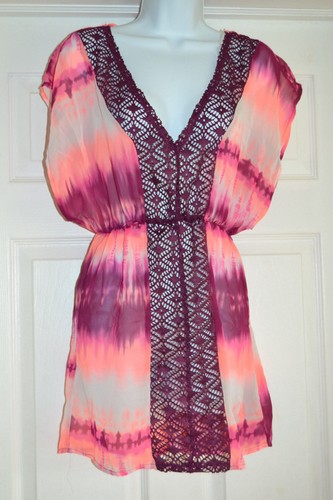 Miken Swim Cover Up Dress Wine Red Tie Dye Chevron Sz XS Juniors (K16) - Picture 2 of 3