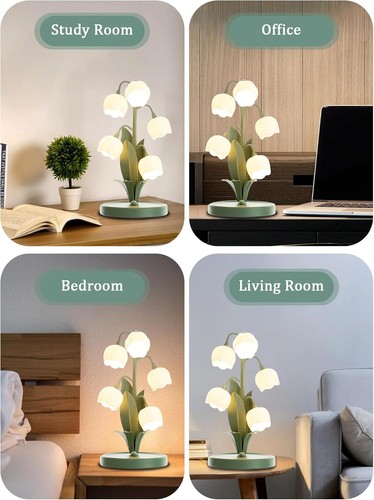Green Flower Lamp for Home,Bedside Vintage Table Lamps,5 Lily of The - Picture 4 of 6