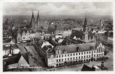 869374) Postcard Block from St. Elizabeth Tower Wroclaw Silesia used 1937