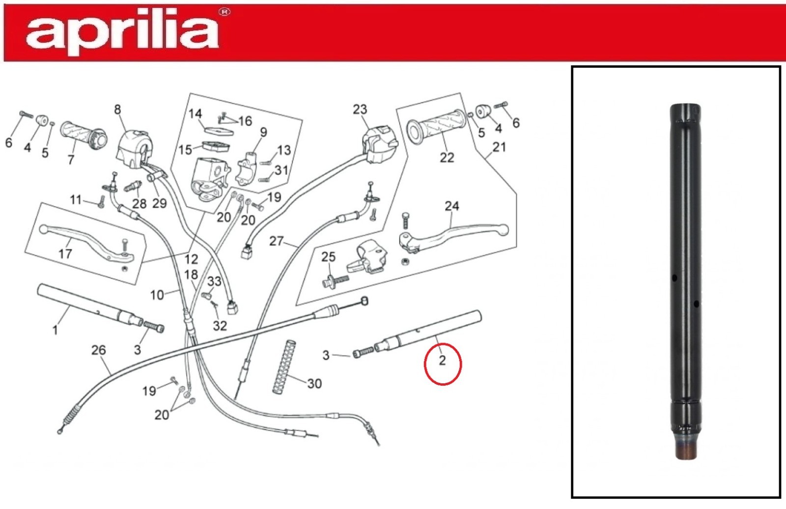 Demi-guidon gauche Aprilia RS4 pour restaurer votre moto de ville