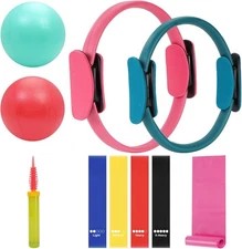 Pilates Ring Fitness Circles Set, Dual Padded Handles Home Pilates Equipment Set