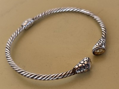 Samuel B Sterling 925 Silver 18K Pebble End Cable Cuff Bracelet 7 in - 12 gms