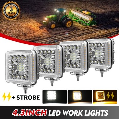 4Pcs 200W 4Inch LED Work Light Strobe Flood Lamp Truck OffRoad Tractor 12V-24V