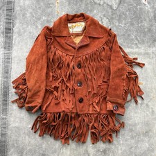 Vintage 60s 70s Burnt Orange Suede Leather Fringe Western Hippie Kids 2T Jacket