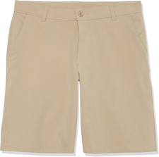 Boys' School Uniform Flat Front Khaki Shorts, Moisture Wicking Performance Fabri