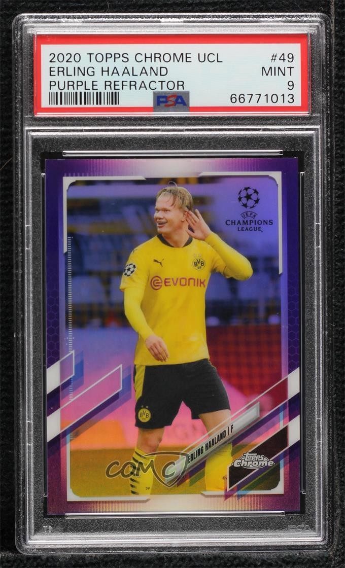 2020 Topps Chrome UCL Purple Refractor /250 Erling Haaland #49 PSA 9 MINT 08c9