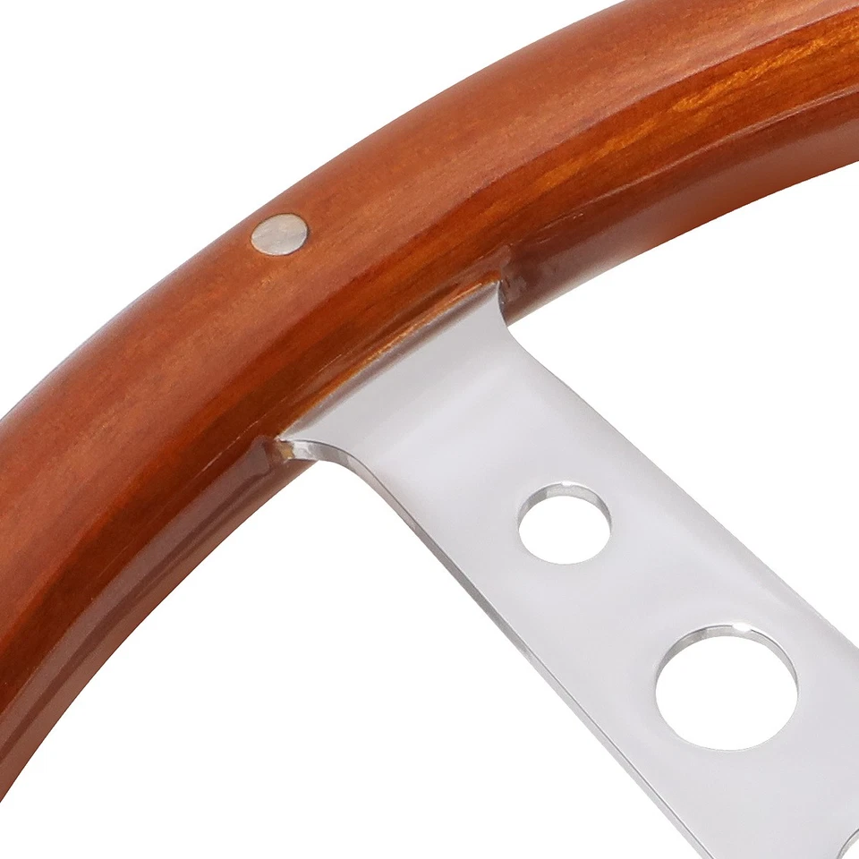 15" RIVETED WOOD 2"DEEP DISH STAINLESS STEEL SPOKES VINTAGE STYLE STEERING WHEEL - Image 4 of 4