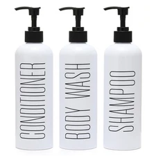 Shampoo and Conditioner Dispenser, 16oz 3-Pack Refillable Pump Bottles, Shamp...