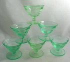 Set/6 VTG Green Depression Vaseline Uranium Glass Ice Cream Sherbet Dessert Cups
