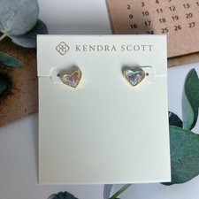 Kendra Scott 512 Gold Ari Heart Dichroic Glass Stud Earrings For Women