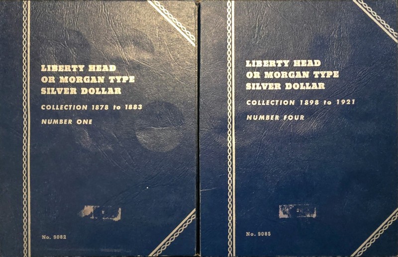 Whitman No 9082 & 9085 Silver Morgan Dollar Folders #1 & #4. Empty and Used. Lot