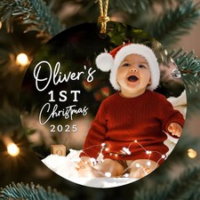 Personalized Photo Baby's First Christmas Valentine Day 2D Ceramic Ornament