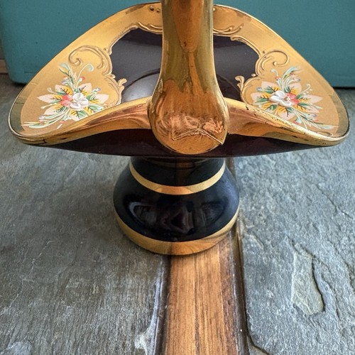 Vintage lila Glaskorb mit Goldrand und handbemalten Blumen - Bild 6 von 6