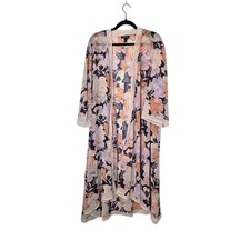 Torrid Womens Floral Sheer Long Kimono Size 2X Cream Feminine Resort Flowy