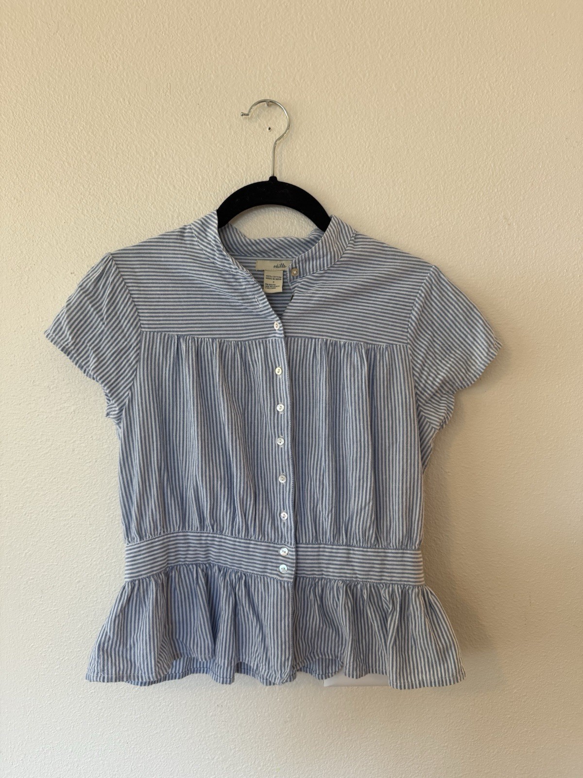 Anthropologie Odille Cotton Button Down Blue White Stripe Summer  Work Top 2