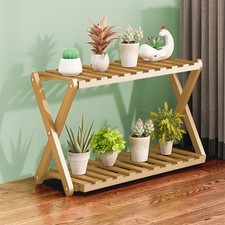 2 Tier Flower Plant Pot Shelf Stand Display Ladder Garden Rack Step Style Wooden